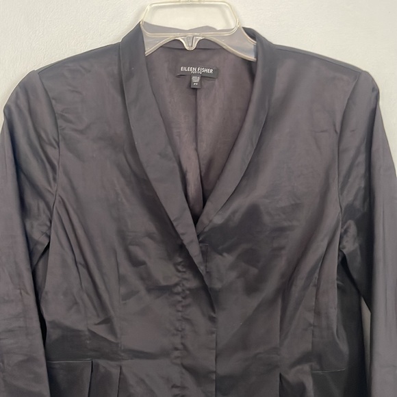 Eileen Fisher women black zip up Ramie Blazer with peplum - Picture 6 of 11